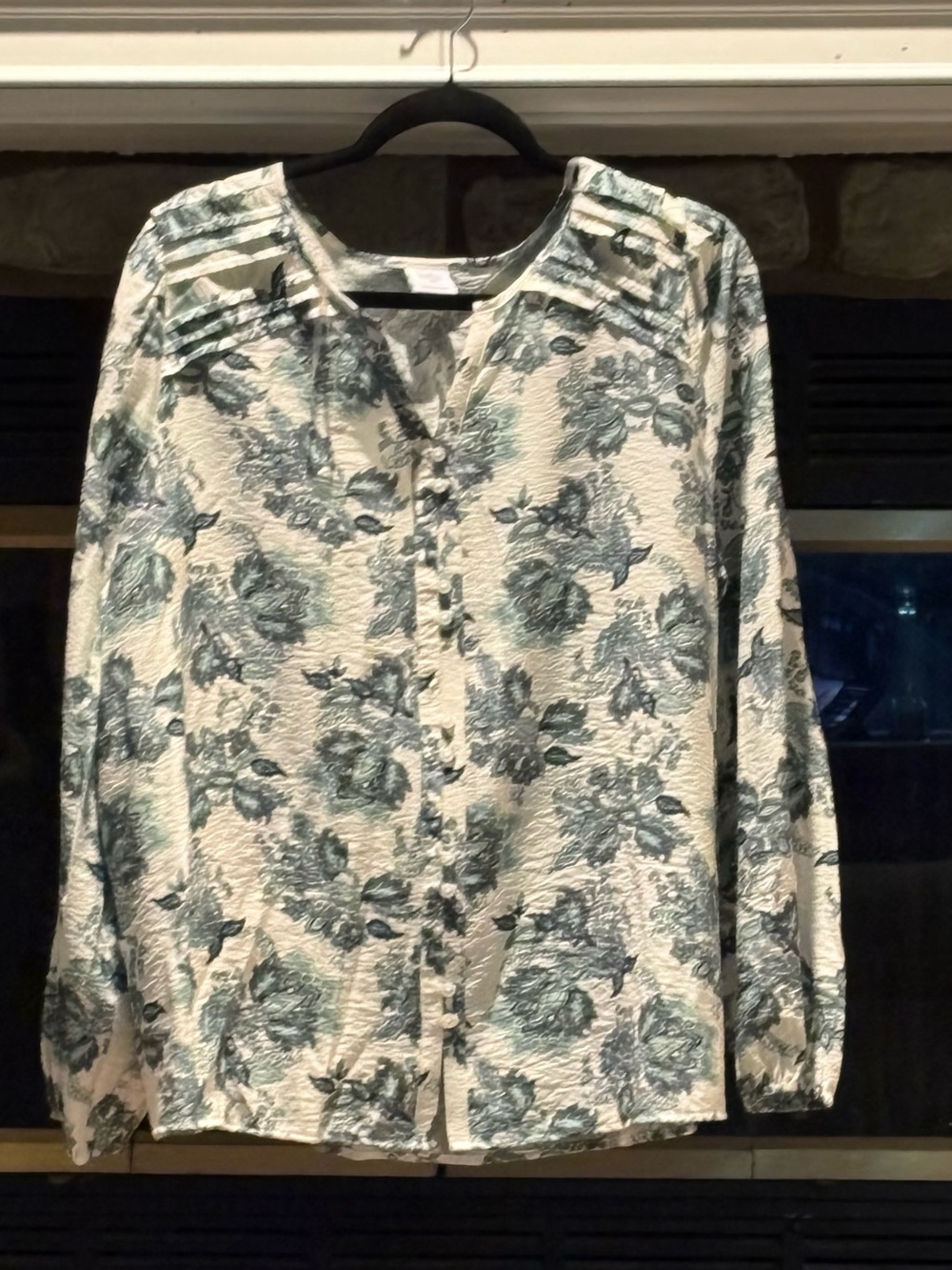 croft & barrow Cream and Teal Floral Button-Front Blouse